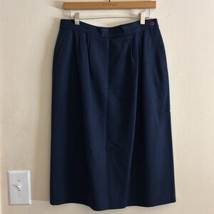 Vintage Pendleton Classic 80s Navy Blue Midi Skirt Virgin Wool size 12